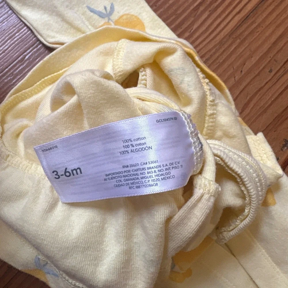 Carter's Zip Up Hoodie Baby Girl Yellow Lemon Peplum‎ Ruffle SIZE 3-6M